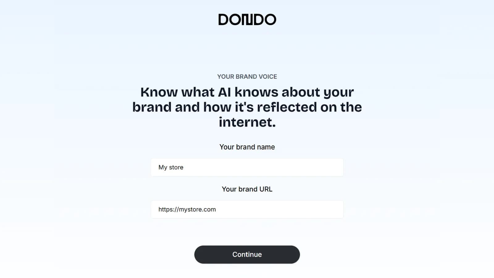 Dondo brand-analysis form requesting a website URL