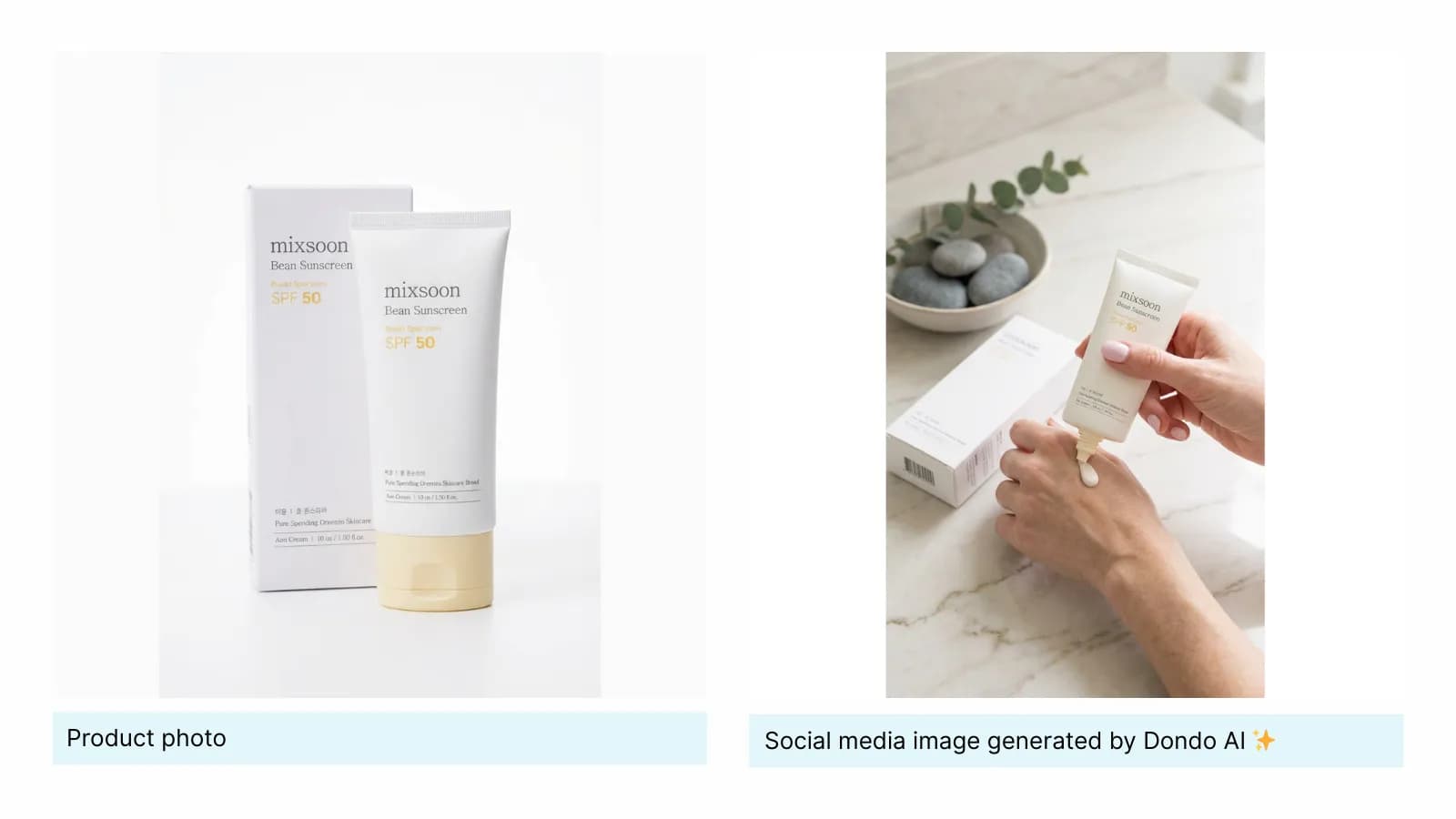 Original skincare tubes beside a generated skincare scene