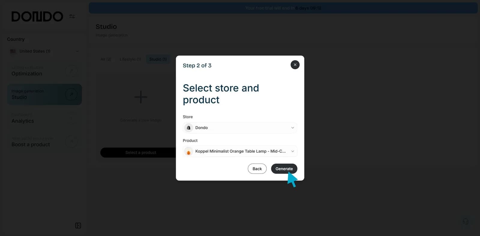 Dondo dialog for choosing the destination store and product