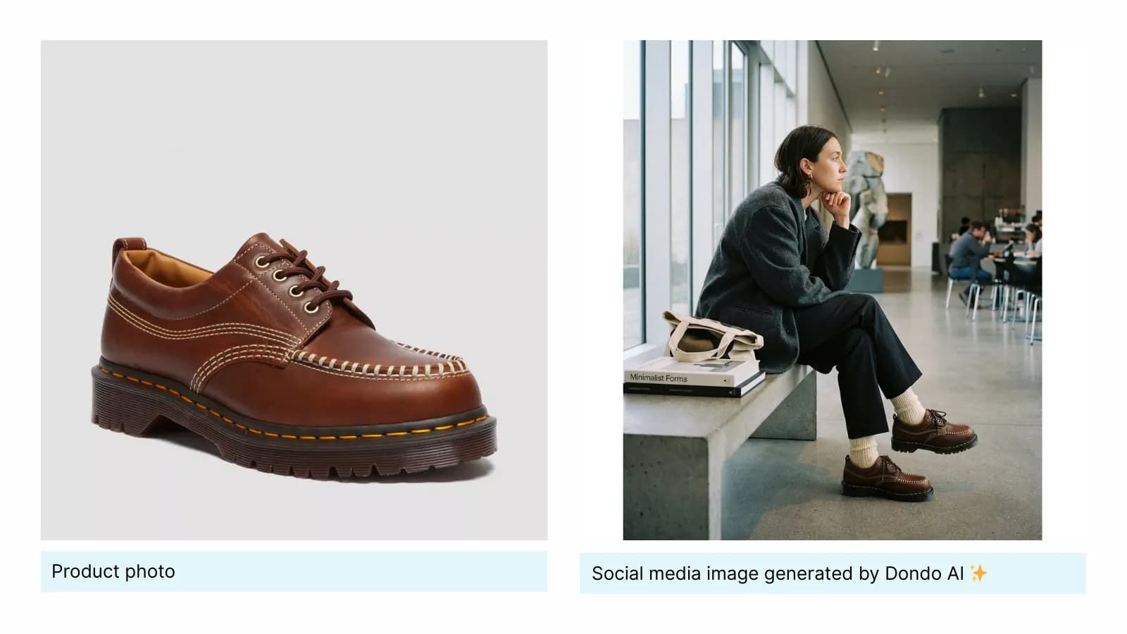 Original brown loafer beside a generated lifestyle scene