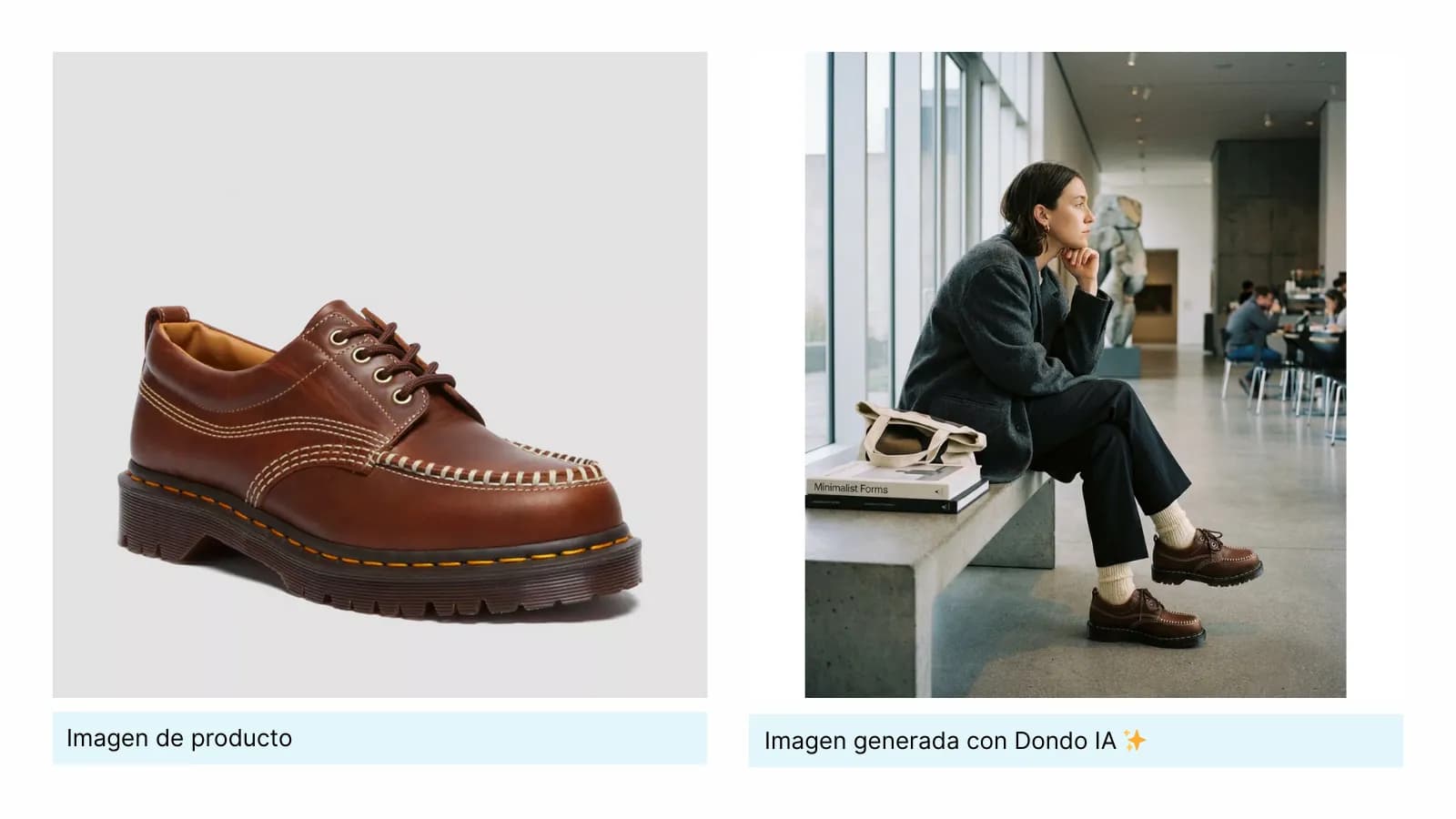 Zapato marrón original junto a una escena de estilo de vida generada