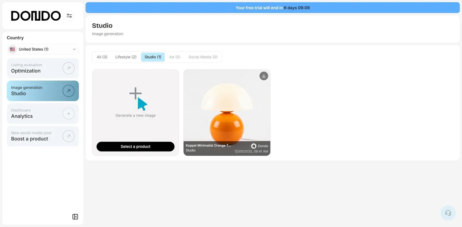 Dondo Studio with the source image and generation control highlighted