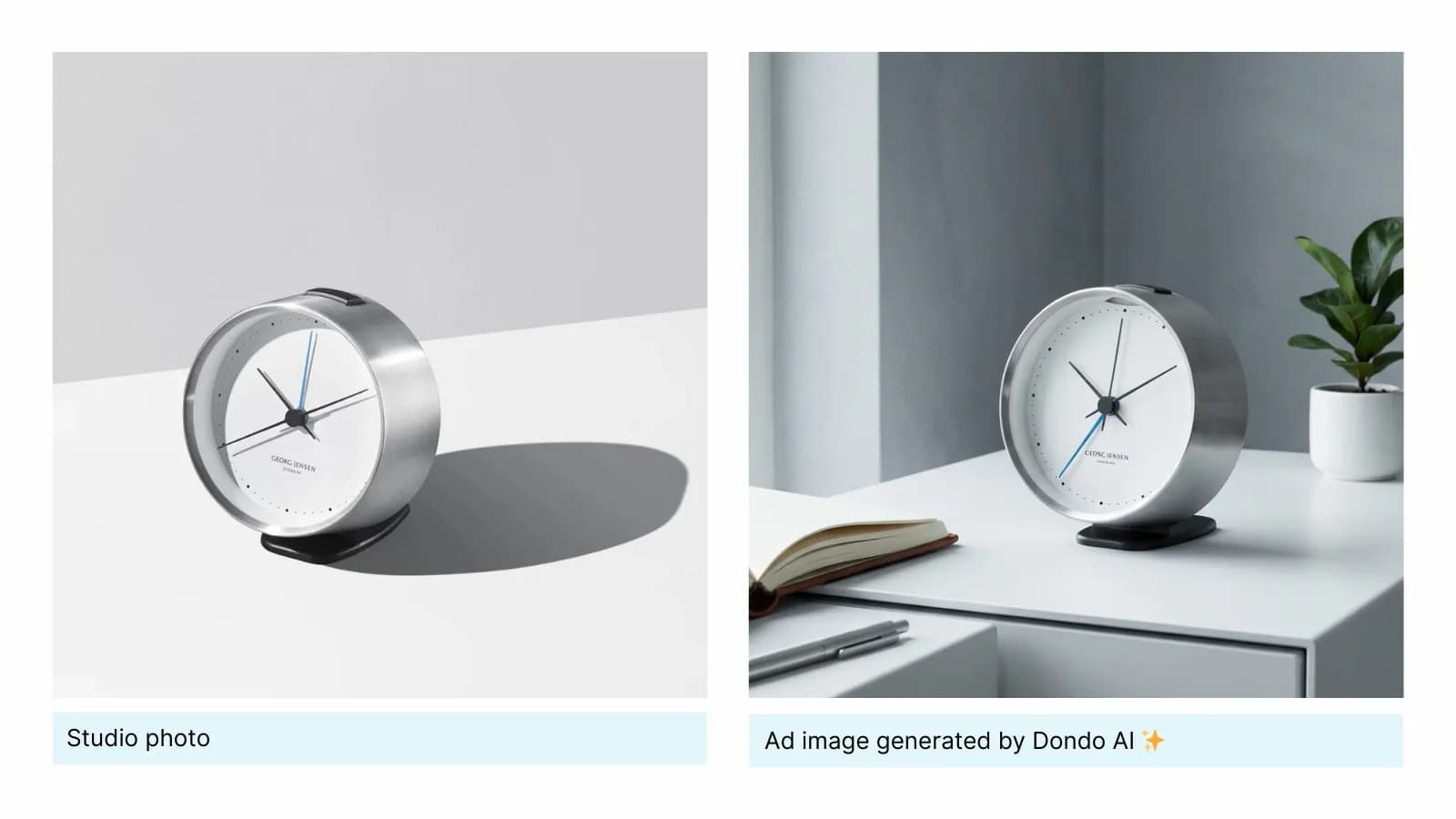 Original silver alarm clock beside a generated bedside scene